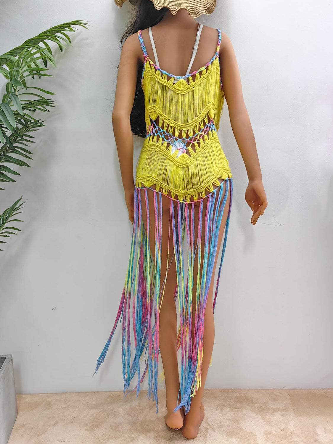 Fringe Scoop Neck Spaghetti Strap Cover-Up - Trendsi - Flyclothing LLC