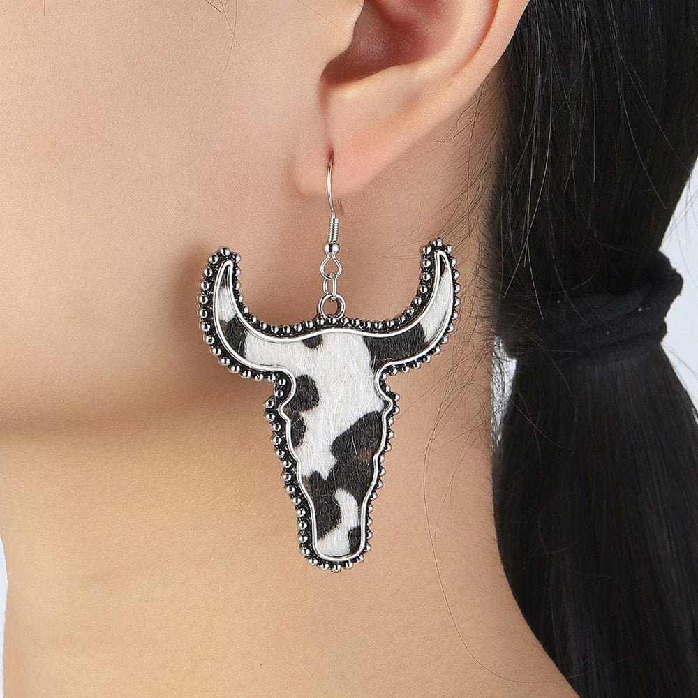 Alloy Animal Print Cow Head Earrings - Trendsi - Flyclothing LLC