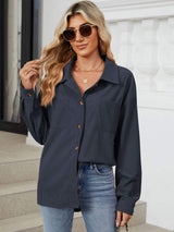 Button Up Dropped Shoulder Long Sleeve Outerwear - Trendsi - Flyclothing LLC