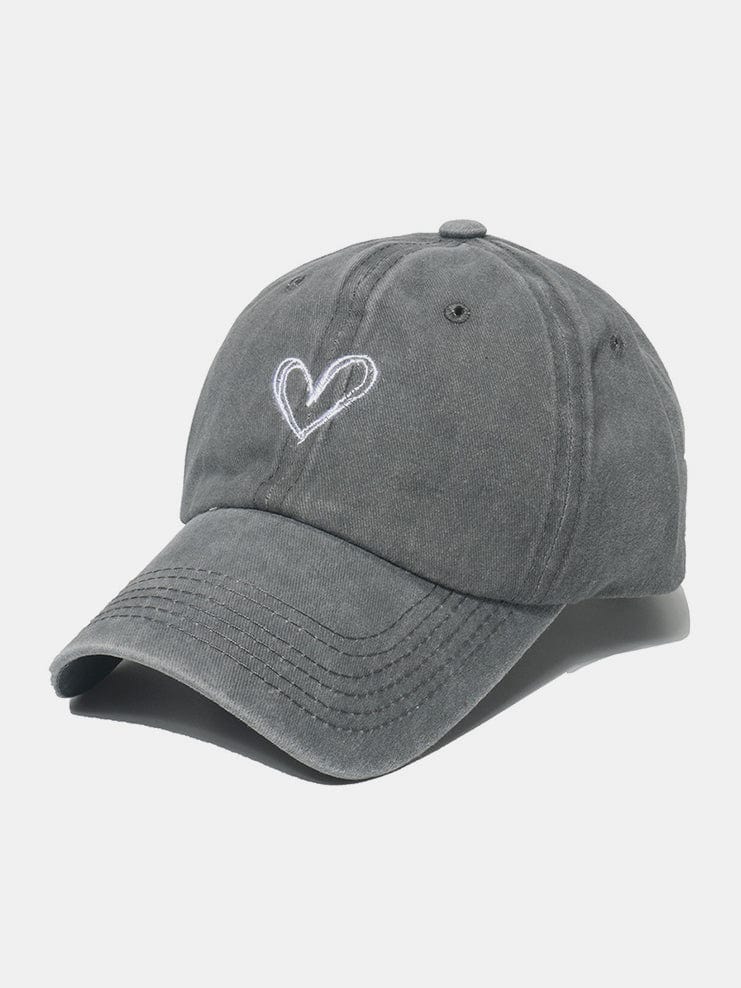 Embroidered Heart Washed Cotton Baseball Cap - Trendsi