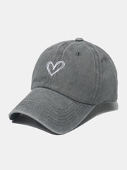 Embroidered Heart Washed Cotton Baseball Cap - Trendsi