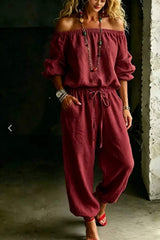 Full Size Off-Shoulder Top and Pants Set Plus Size - Trendsi - Flyclothing LLC