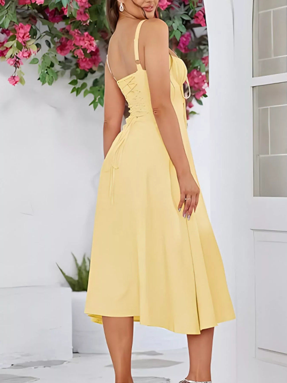 Tie-Front A-Line Midi Dress - Trendsi - Flyclothing LLC