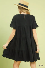 Umgee Linen Tiered Babydoll Dress with Ruffle Sleeves - Trendsi - Flyclothing LLC