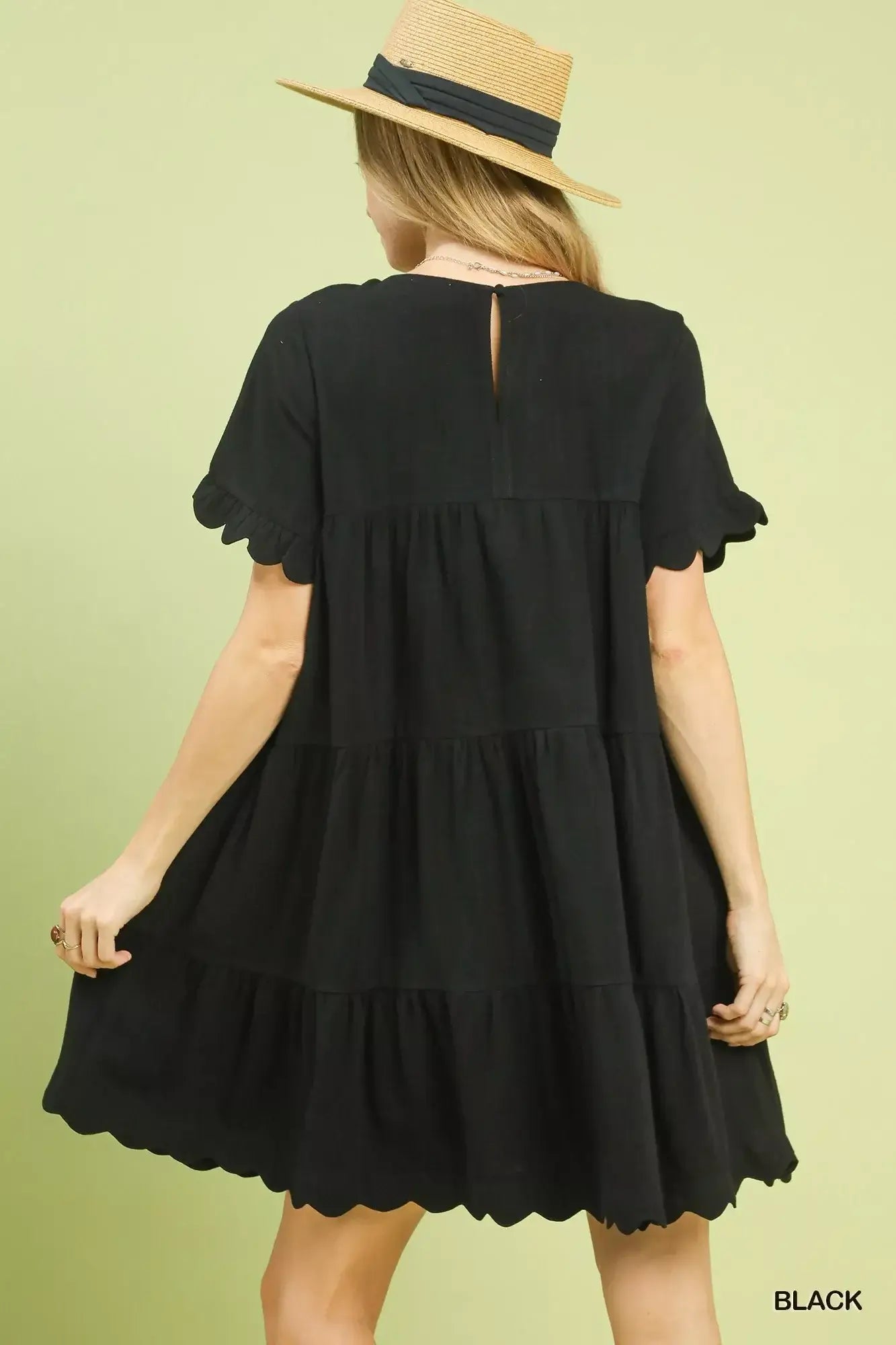 Umgee Linen Tiered Babydoll Dress with Ruffle Sleeves - Trendsi - Flyclothing LLC
