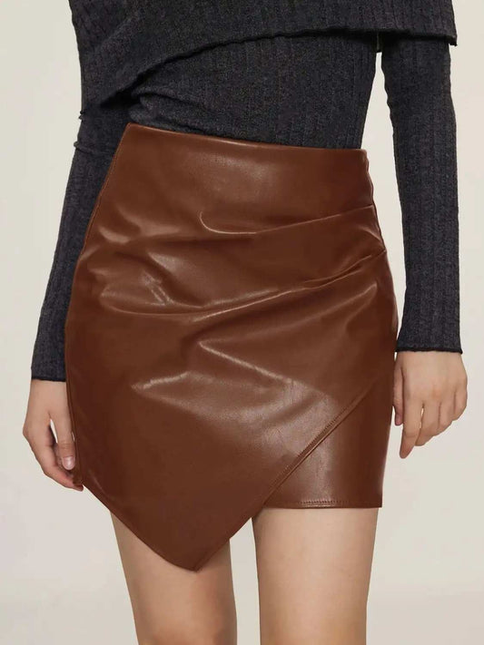 Ruched Mini Skirt with Zipper - Trendsi - Flyclothing LLC