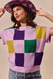 SO ME Mardi Gras Check Plaid Casual Sweater Top - Trendsi - Flyclothing LLC