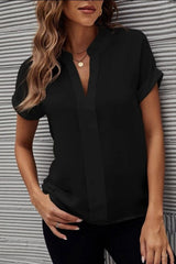 Full Size Notched Short Sleeve Blouse - Trendsi