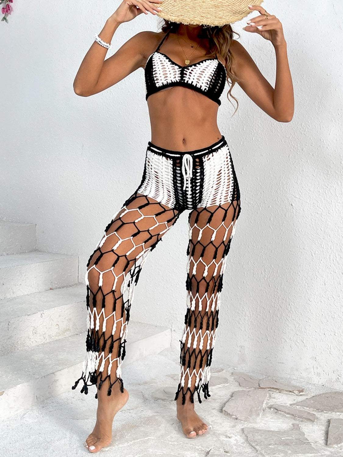 Cutout Halter Neck Top and Pants Two-Piece Swim Set - Trendsi - Flyclothing LLC