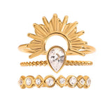 3 Piece Stainless Steel Rhinestone Sunburst Crown Ring - Trendsi - Flyclothing LLC