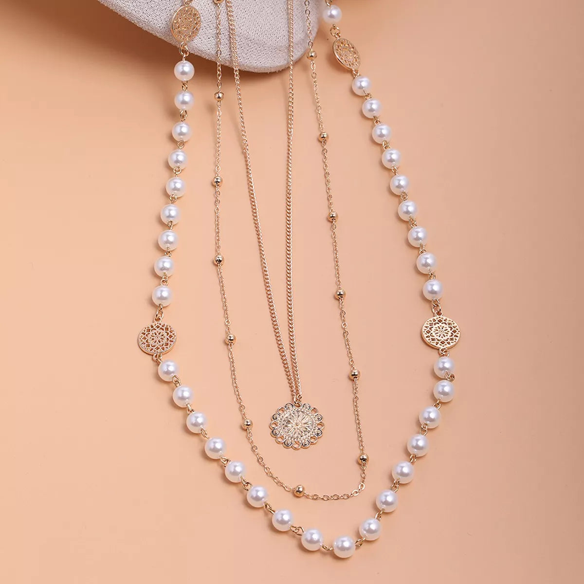 Multi-Layered Pearl and Coin Pendant Necklace - Trendsi - Flyclothing LLC