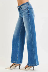 RISEN Full Size Mid Rise Wide Leg Jeans with Flared Look Plus Size - Trendsi - Flyclothing LLC