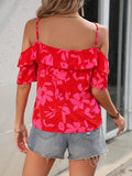 Ruffled Printed Short Sleeve Blouse - Trendsi