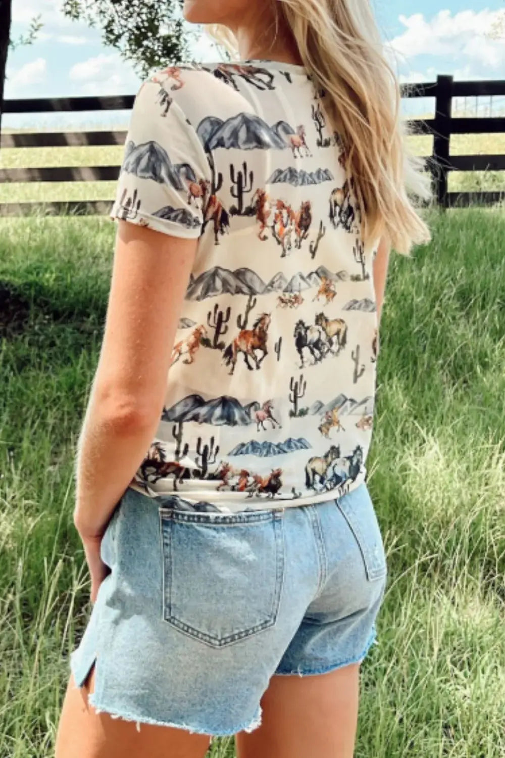 Western Fashion Mustang River Printed Mesh T Shirt - Trendsi - Flyclothing LLC
