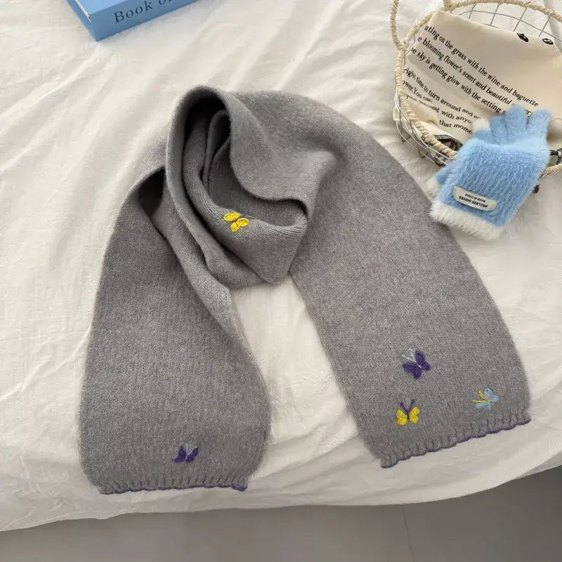 Butterfly Embroidered Knitted Scarf - Trendsi - Flyclothing LLC
