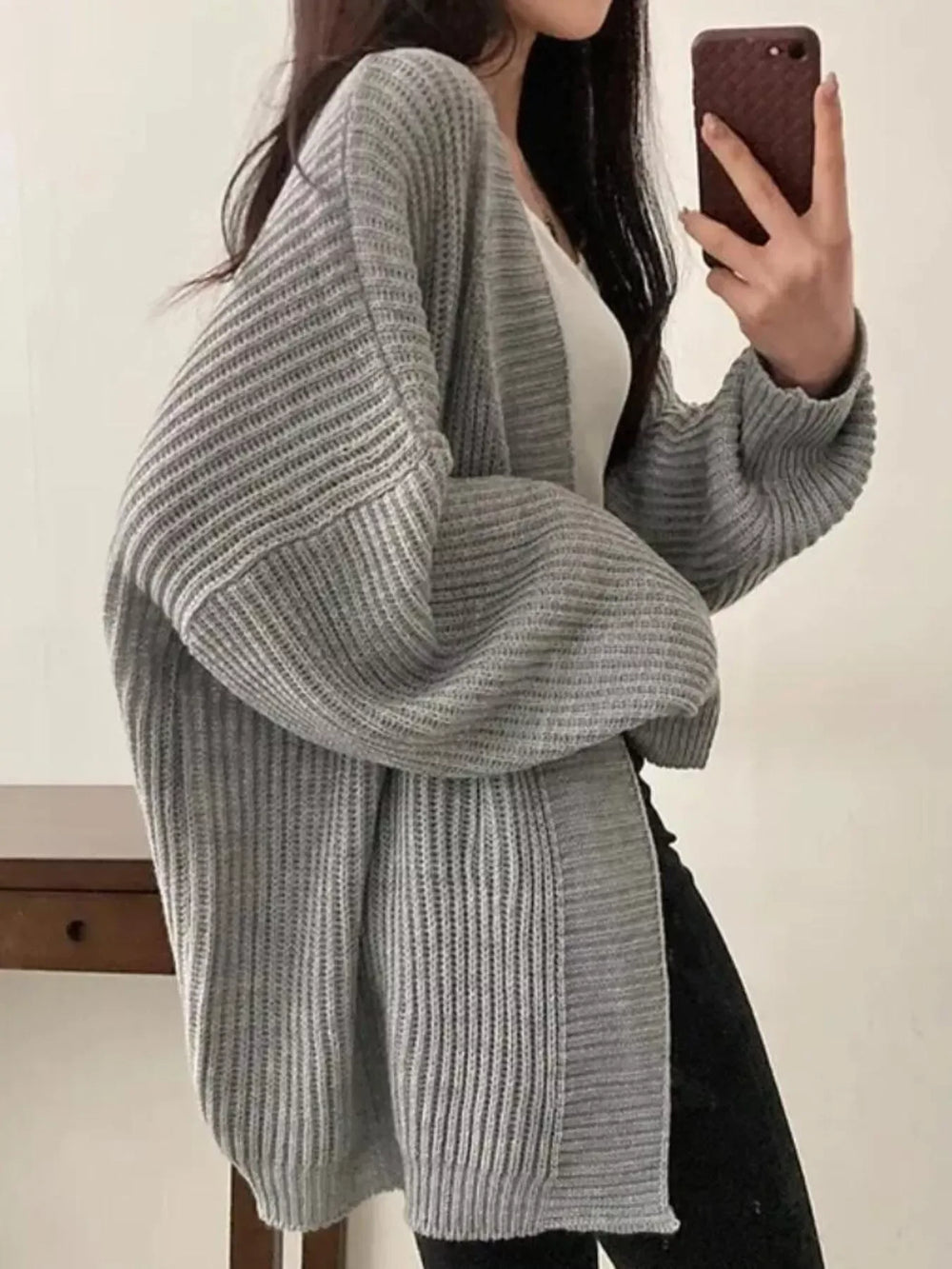 Open Front Oversized Knit Cardigan - Trendsi - Flyclothing LLC