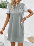 Lace Detail Round Neck Short Sleeve Mini Dress - Trendsi