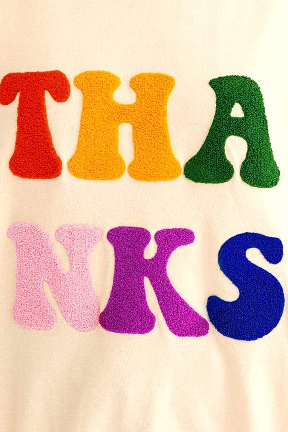 THANKS Round Neck Long Sleeve Sweatshirt - Trendsi - Flyclothing LLC