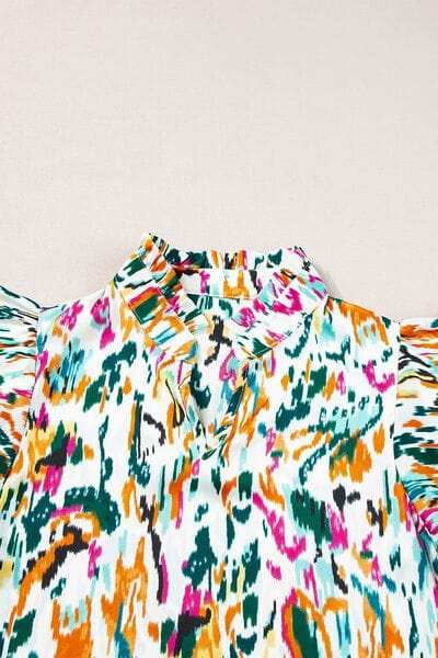 Abstract Print Ruffle Sleeve Blouse - Trendsi - Flyclothing LLC