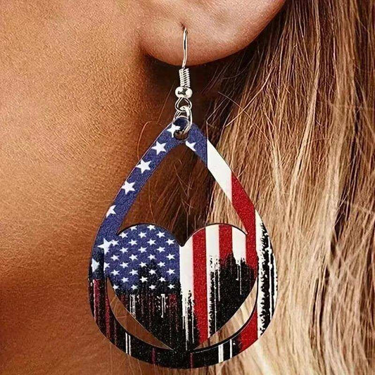 US Flag Pattern Wooden Earrings - Trendsi - Flyclothing LLC