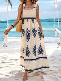 Smocked Printed Wide Strap Maxi Dress - Trendsi - Flyclothing LLC