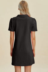 Double Take Full Size Texture Short Sleeve Dress - Trendsi - Flyclothing LLC