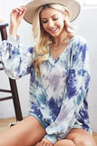 BiBi Tie-Dye V-Neck Long Sleeve Waffle Top - Trendsi - Flyclothing LLC