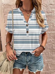 Full Size Printed Notched Short Sleeve Blouse - Trendsi