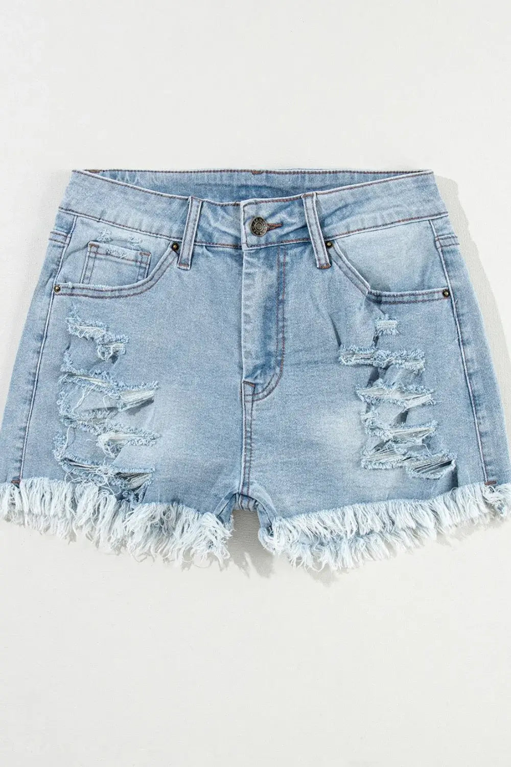 Distressed Raw Hem High Waist Denim Shorts - Trendsi - Flyclothing LLC