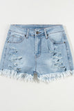 Distressed Raw Hem High Waist Denim Shorts - Trendsi