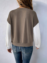 Perfee Round Neck Striped Sleeve Sweatshirt - Trendsi - Flyclothing LLC