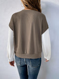 Perfee Round Neck Striped Sleeve Sweatshirt - Trendsi