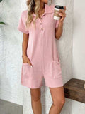 Button Detail Collared Neck Short Sleeve Romper - Trendsi - Flyclothing LLC