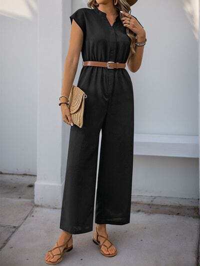 Perfee Notched Wide Leg Jumpsuit - Trendsi - Flyclothing LLC