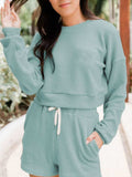 Ribbed Round Neck Long Sleeve Top and Shorts Set - Trendsi - Flyclothing LLC