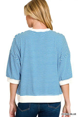 Zenana Striped Contrast Trim Banded Bottom Top - Trendsi - Flyclothing LLC