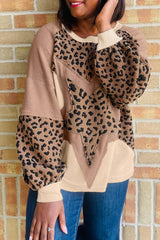 Leopard Star Patchwork Round Neck Sweatshirt - Trendsi - Flyclothing LLC