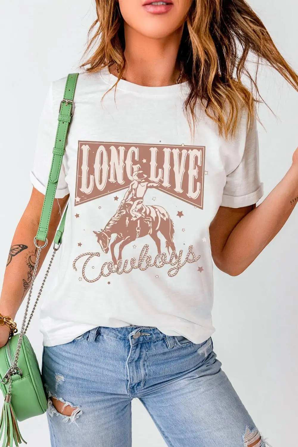 Cowboy Graphic Round Neck Short Sleeve T-Shirt - Trendsi - Flyclothing LLC