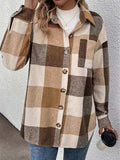 Curved Hem Plaid Collared Neck Shacket - Trendsi - Flyclothing LLC