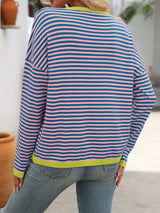 Mandy Striped Round Neck Long Sleeve Sweater - Trendsi - Flyclothing LLC