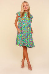 Haptics Frilled Mock Neck Ditsy Floral Dress - Trendsi