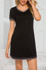 Contrast Trim Short Sleeve Lounge Dress - Trendsi - Flyclothing LLC