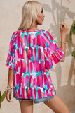 Printed Notched Half Sleeve Blouse - Trendsi - Flyclothing LLC