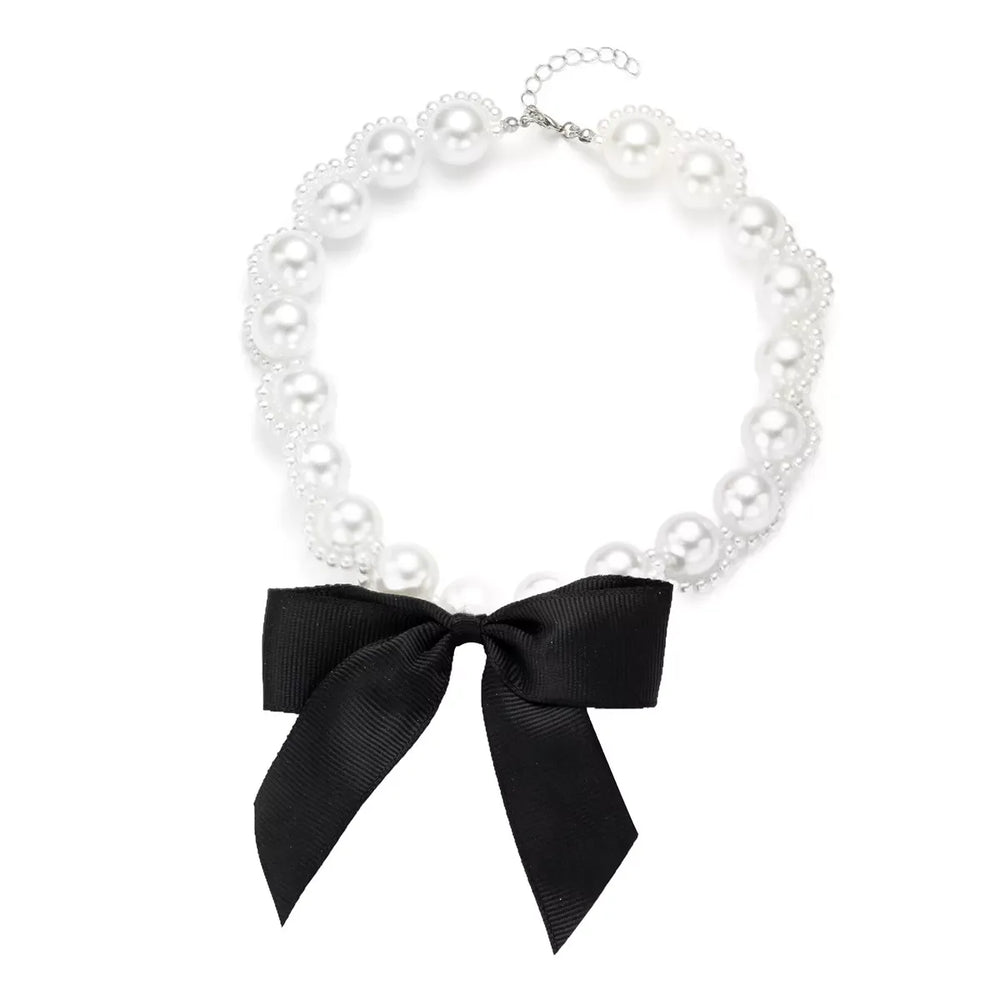 Pearl Choker Necklace with Bow Accent - Trendsi - Flyclothing LLC