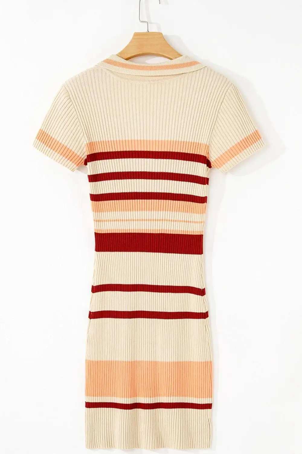 Contrast Striped Johnny Collar Short Sleeve Mini Dress - Trendsi - Flyclothing LLC