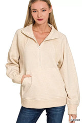 Zenana Half Zip Fleece Sweatshirt with kangaroo Pocket - Trendsi - Flyclothing LLC