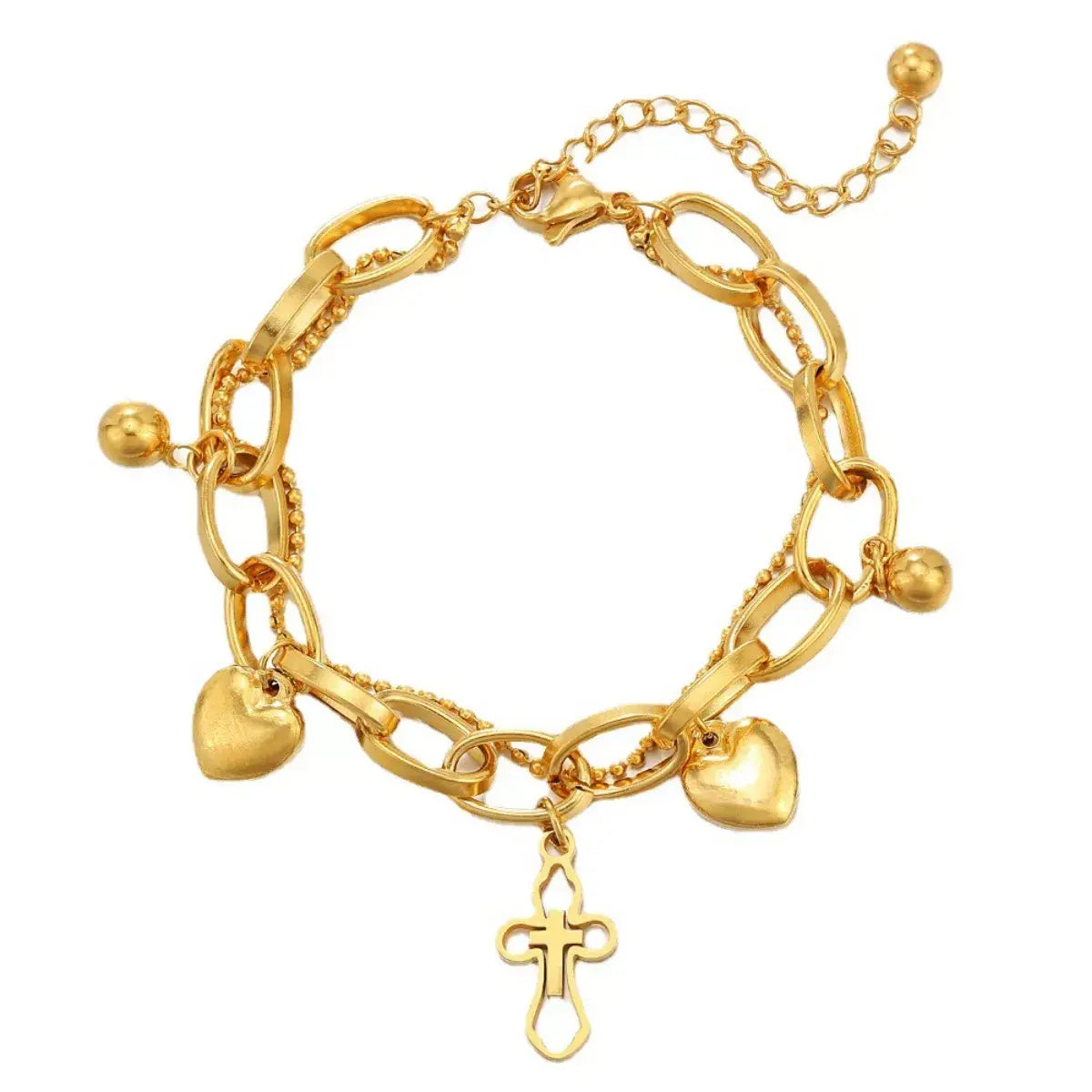 Cross and Heart Charm Bracelet - Trendsi - Flyclothing LLC