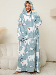 Fuzzy Pocketed Long Sleeve Hooded Lounge Dress - Trendsi