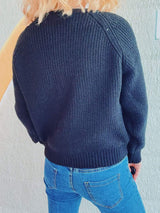 Cable-Knit V-Neck Button Down Long Sleeve Cardigan - Trendsi - Flyclothing LLC