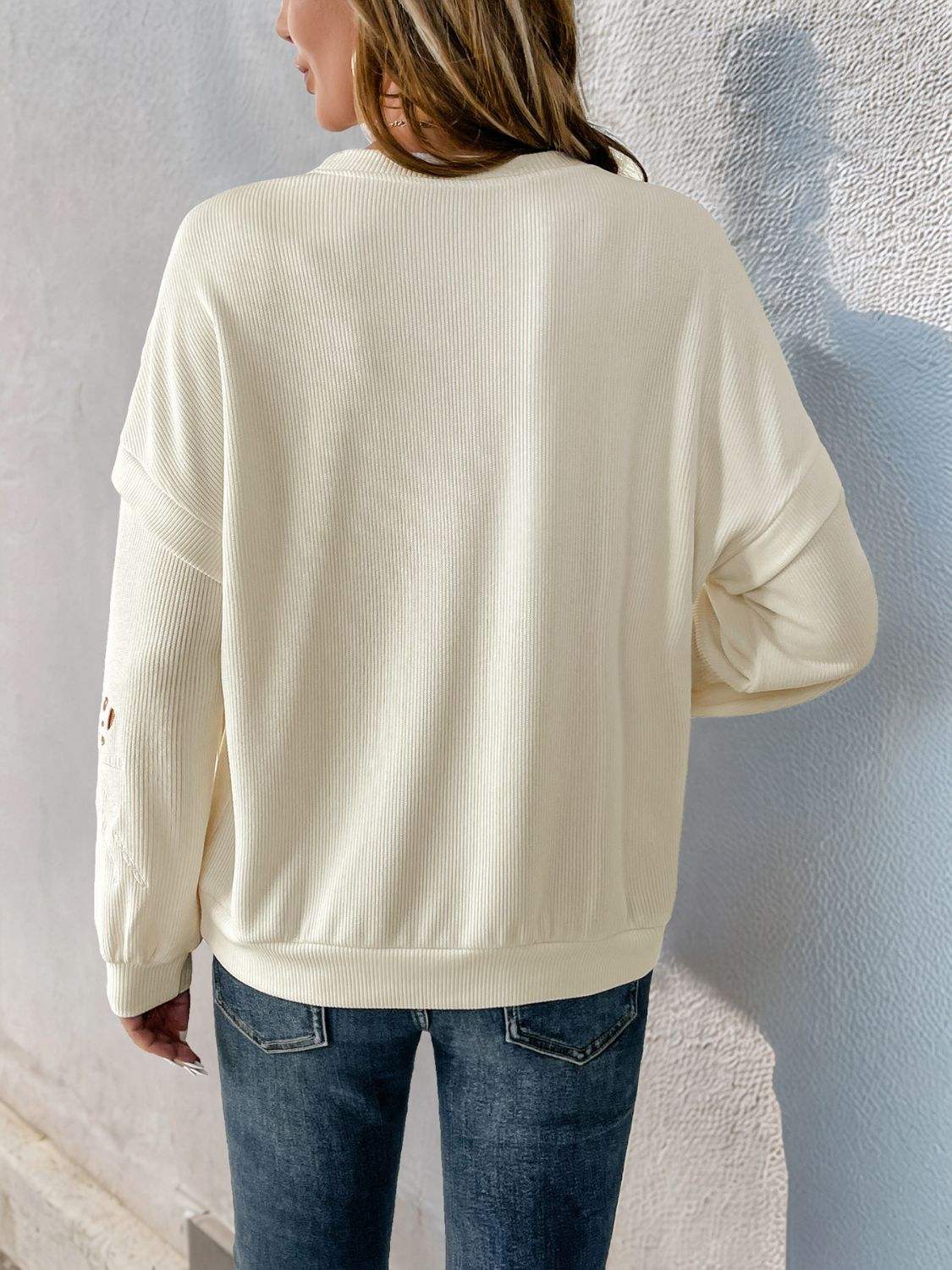 Perfee Cutout Round Neck Long Sleeve Sweatshirt - Trendsi - Flyclothing LLC